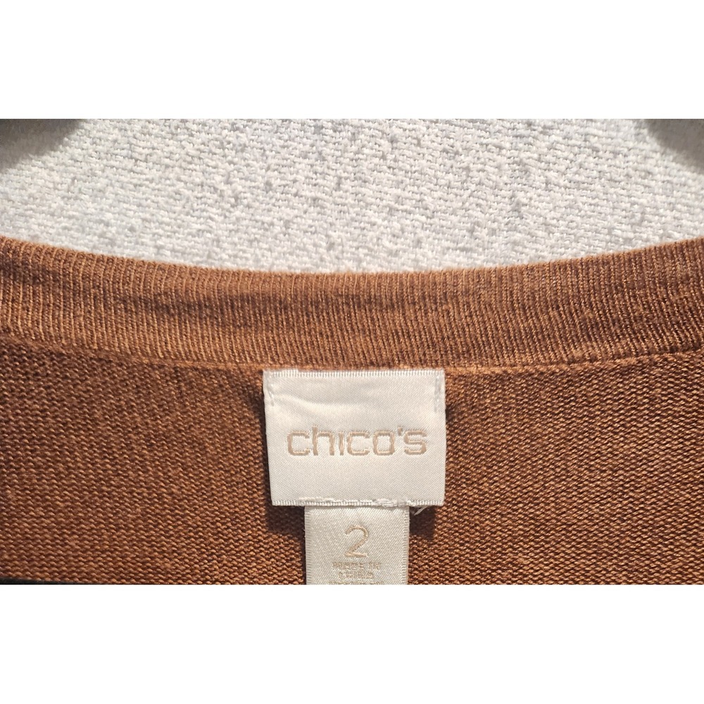 Chicos Copper Knit Asymmetrical Fringe Sweater Large 12/14 Boho Chic Western - Picture 4 of 7